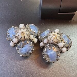 Elegant Mid Century Givre’ Blue Cluster Earrings